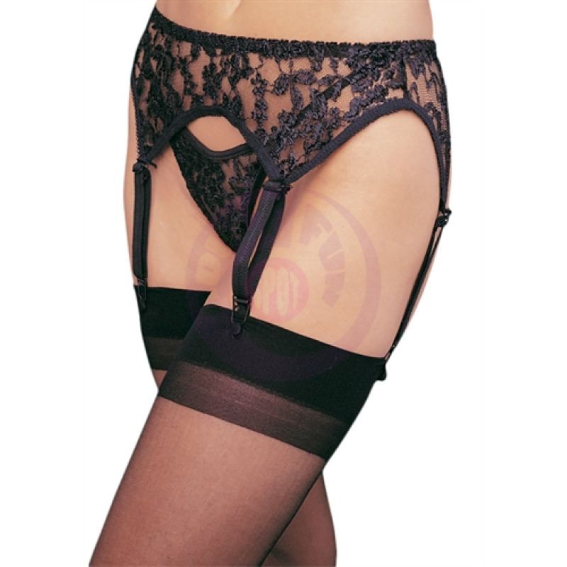 Lace Garterbelt and Thong - One Size - Black Black - One Size
