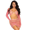 2 Pc Zig Zag Net Crop Top and Mini Dress - One   Size - Pink