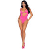 2 Pc. Rhinestone Wrap Around Bikini Top and Suspender Bodysuit - One Size - Neon Pink