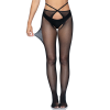 Micro Net Strappy Crotchless Tights - One Size -  Black