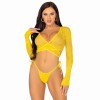 2 Pc Daisy Lace Wrap-Around Crop Top and Side Tie  Panty - One Size - Yellow