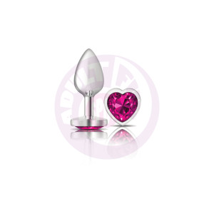 Cheeky Charms-Silver Metal Butt Plug- Heart-Bright Pink-Small