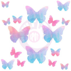 Tinky's Revenge Pink and Blue Holographic  Blacklight Butterfly Nipple Sticker Crop Top