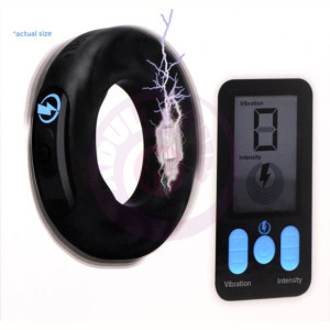 E-Stim and Vibrating Silicone Cock Ring 45mm With  Remote Control - Black