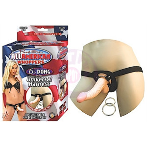All American Whoppers 6.5-Inch- Dong With  Universal Harness- Flesh