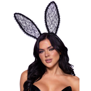 Ruffle Trimmed Bendable Lace Bunny Ears - Black