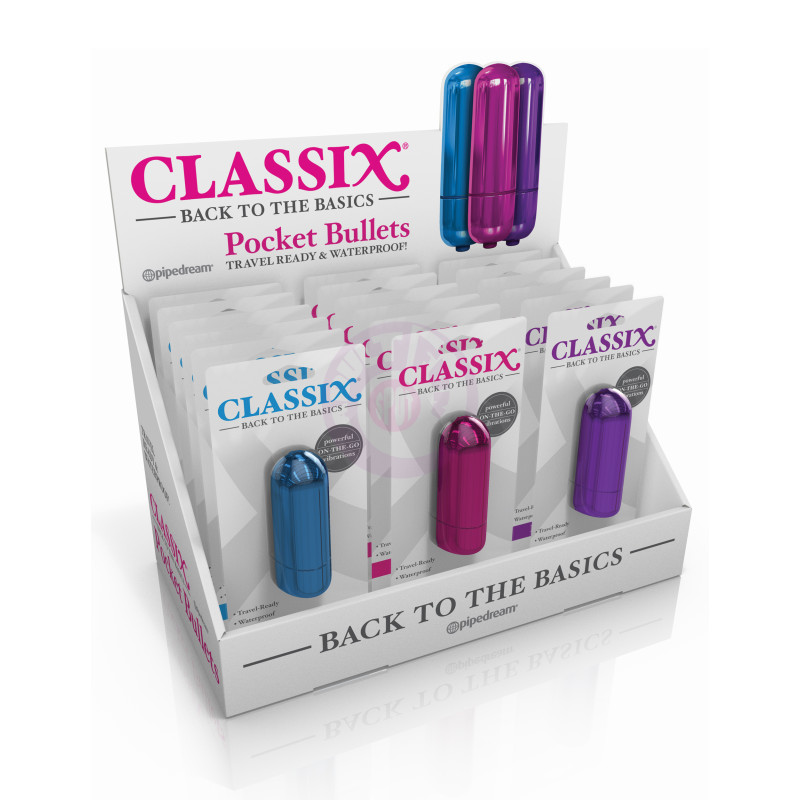 Classix Pocket Bullet Display of 18 - Assorted Colors