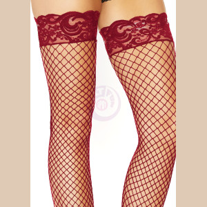 Stay Up Fishnet Thigh Highs - One Size - Burgundy