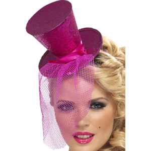 Mini Top Hat on Headband - Hot Pink