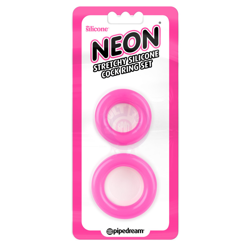 Neon Stretchy Silicone Cock Ring Set - Pink