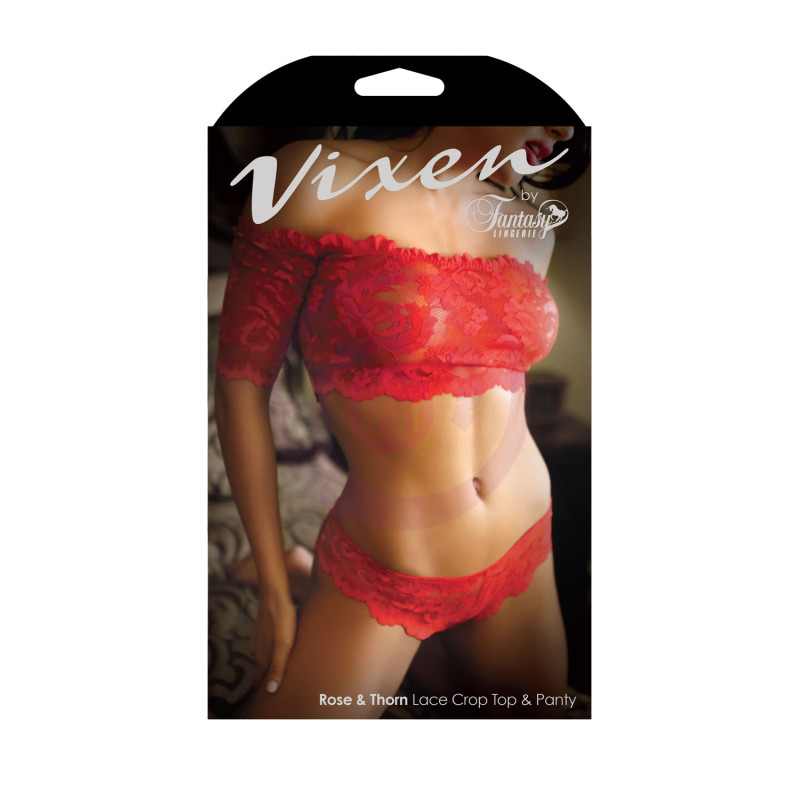 Rose & Thorn Lace Crop Top & Panty - Queen Size