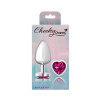 Cheeky Charms-Silver Metal Butt Plug- Heart-Bright Pink-Large