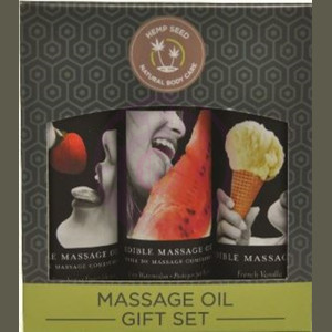 Edible Massage Oil Gift Set Box - 2 Fl. Oz. Bottles - Strawberry, Watermelon, Vanilla