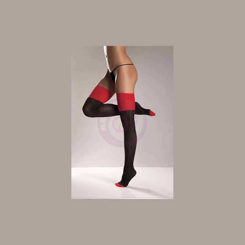 Two Tone Stockings - One Size - Black - Red