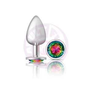 Cheeky Charms-Silver Metal Butt Plug- Round-Rainbow-Large
