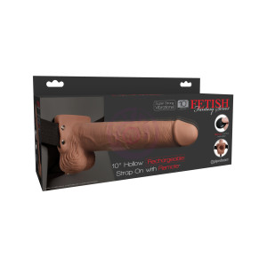 Fetish Fantasy Series 10 Inch Hollow Rechargeable Strap-on With Remote - Tan