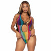 Rainbow Fishnet Cut Out Bodysuit With Strappy Bikini Back - One Size - Multicolor