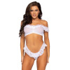 2 Pc. Lace Ruffle Crop Top and Thong Panty -  One Size - White