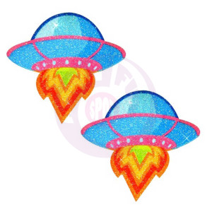 Freaking Awesome Blue Ufo Glitter Nipple Cover Pasties