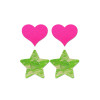 Fashion Pasties Set - Neon Pink Satin Heart and  Neon Green Lace Star