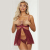 2 Pc Lace Babydoll and G-String Set - One Size -  Wine