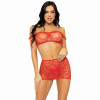 3 Pc Seamless Heart Net Off the Shoulder - One Size - Red