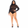 Opaque High Neck Long Sleeve Bodysuit With Snap  Crotch - 1x/2x - Black