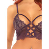 2 Pc Lace Bralette With Cage Strap O-Ring Bodice Detail and Matching G-String - Plum - Small/ Medium