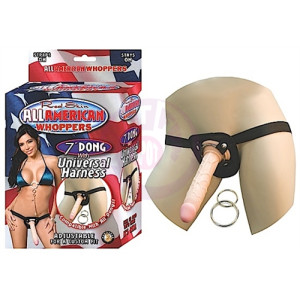 All American Whoppers 7-Inch Dong With Universal With Universal Harness-Flesh