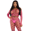2 Pc Net Crop Top and Footless Tights - One Size - Neon Pink