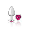 Cheeky Charms-Silver Metal Butt Plug- Heart-Bright Pink-Large