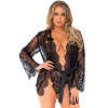 3pc Lace Teddy and Robe Set - Black - Small