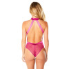 Embroidered Halter Bodysuit With Satin Trim - Festival Fuchsia - Extra Large