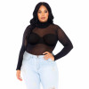 Opaque High Neck Long Sleeve Bodysuit With Snap  Crotch - 1x/2x - Black
