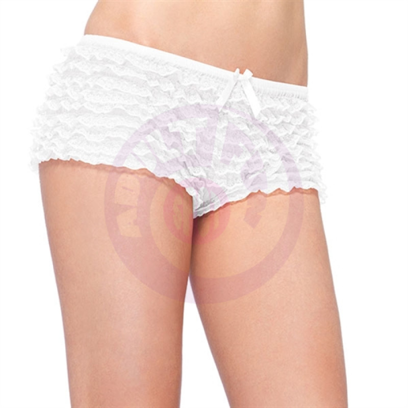 Lace Ruffle Tanga Shorts - One Size - White