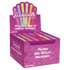 Bachelorette Party Favors - Pecker Glo-Stixxx Necklace - 24 Piece Display - Assorted Colors