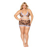Leopard Bralette With Garter Skirt and G-String -  Queen Size - Leopard