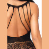 Strappy Rose Lace Suspender Bodystocking - Black - One Size
