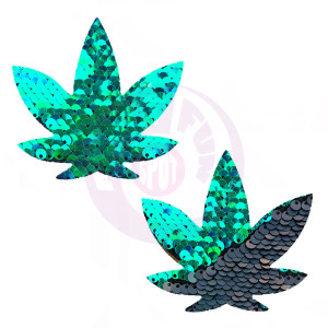 Ariel  - Green to Black Flip Sequin Gold Dope Af Weed Leaf Pasties