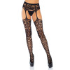 Scroll Lace Stockings With Attached Garter Belt -  One Size - Black