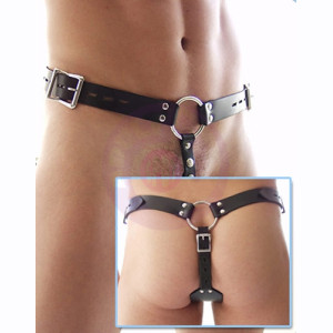 Leather Butt Plug Harness With Cock Ring