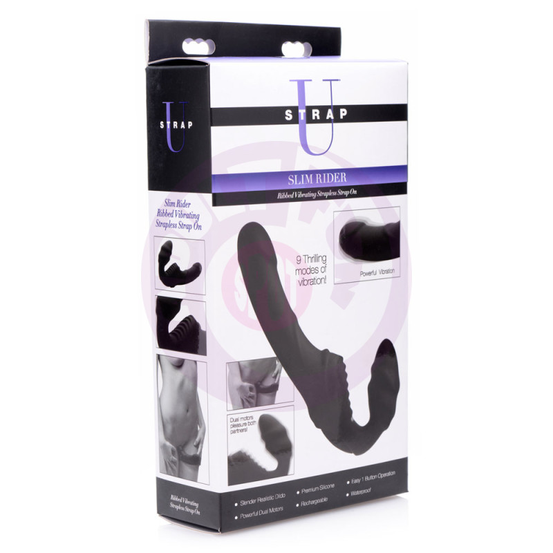 Slim Rider Ribbed Vibrating Silicone Strapless  Strap-On