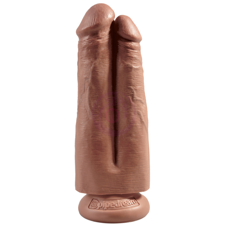 King Cock 7" Two Cocks One Hole - Tan