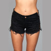 Denim Shorts With Lace Up Side Details and Distressed Details on Front and Back - Medium