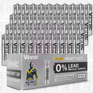 Vinnic Super Heavy Duty AA Batteries - 40 Count Box