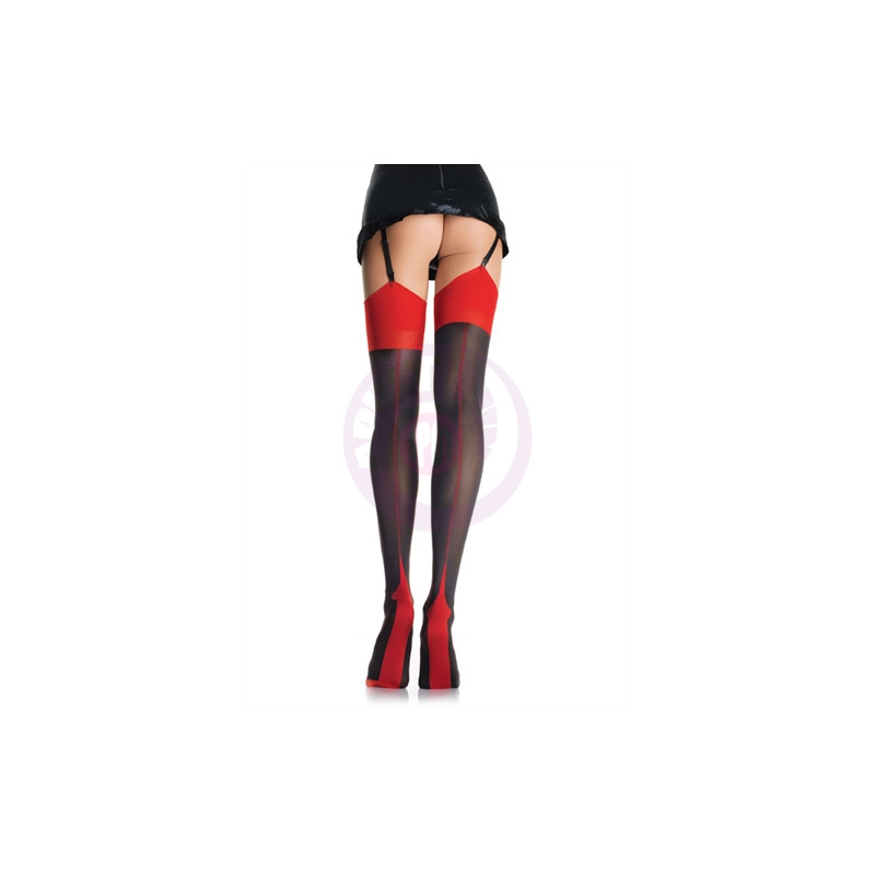 Opaque Contrast Backseam Stockings - One Size - Black