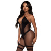 Opaque and Sheer Twist Halter Bodystocking  - One Size - Black