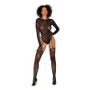 Teddy Bodystocking With Fingered Gloves - One Size - Black