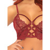 2 Pc Lace Bralette With Cage Strap O-Ring Bodice Detail and Matching G-String - Burgandy - Medium/ Large