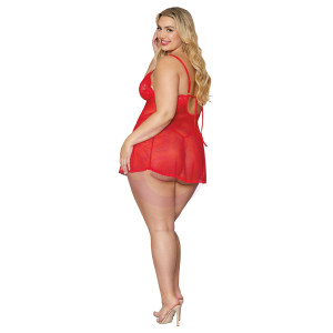 Babydoll and G-String - Queen Size - Lipstick Red